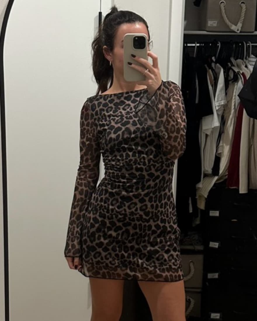 Cheetah Print Long Sleeve Backless Dress - Image 2
