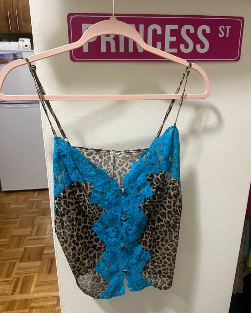 Vintage Cheetah & Blue Lace Cami - Image 1