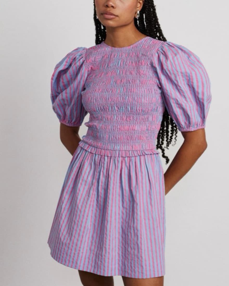 Bluebelle Shirred Mini Dress - Pink & Bl - Image 2