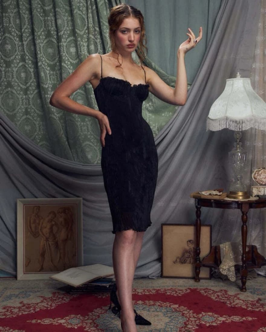 MIRROR PALAIS Black Iris Pleated Dress - Image 3