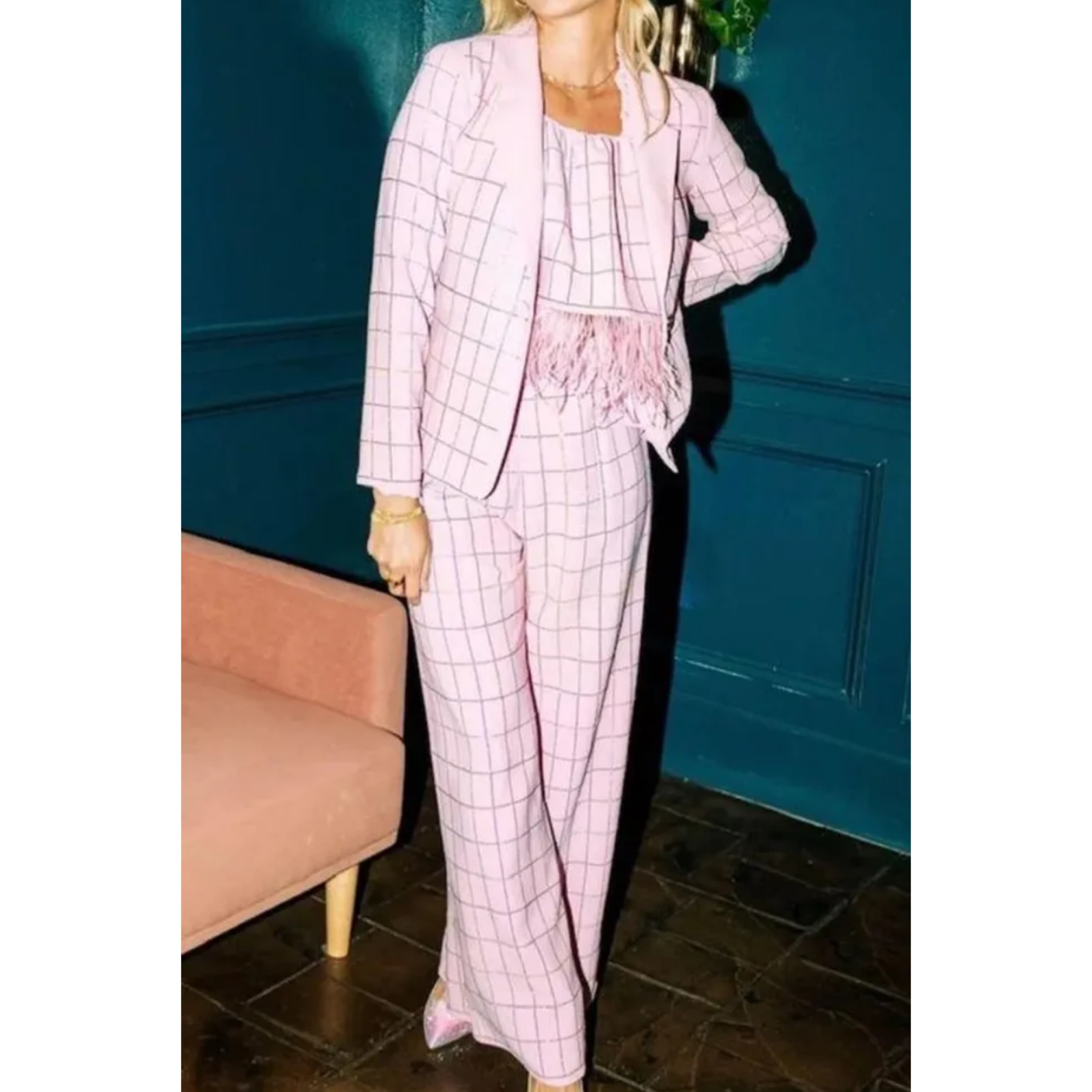 Queen Of Sparkles Pink Plaid Suit Set - Image 1