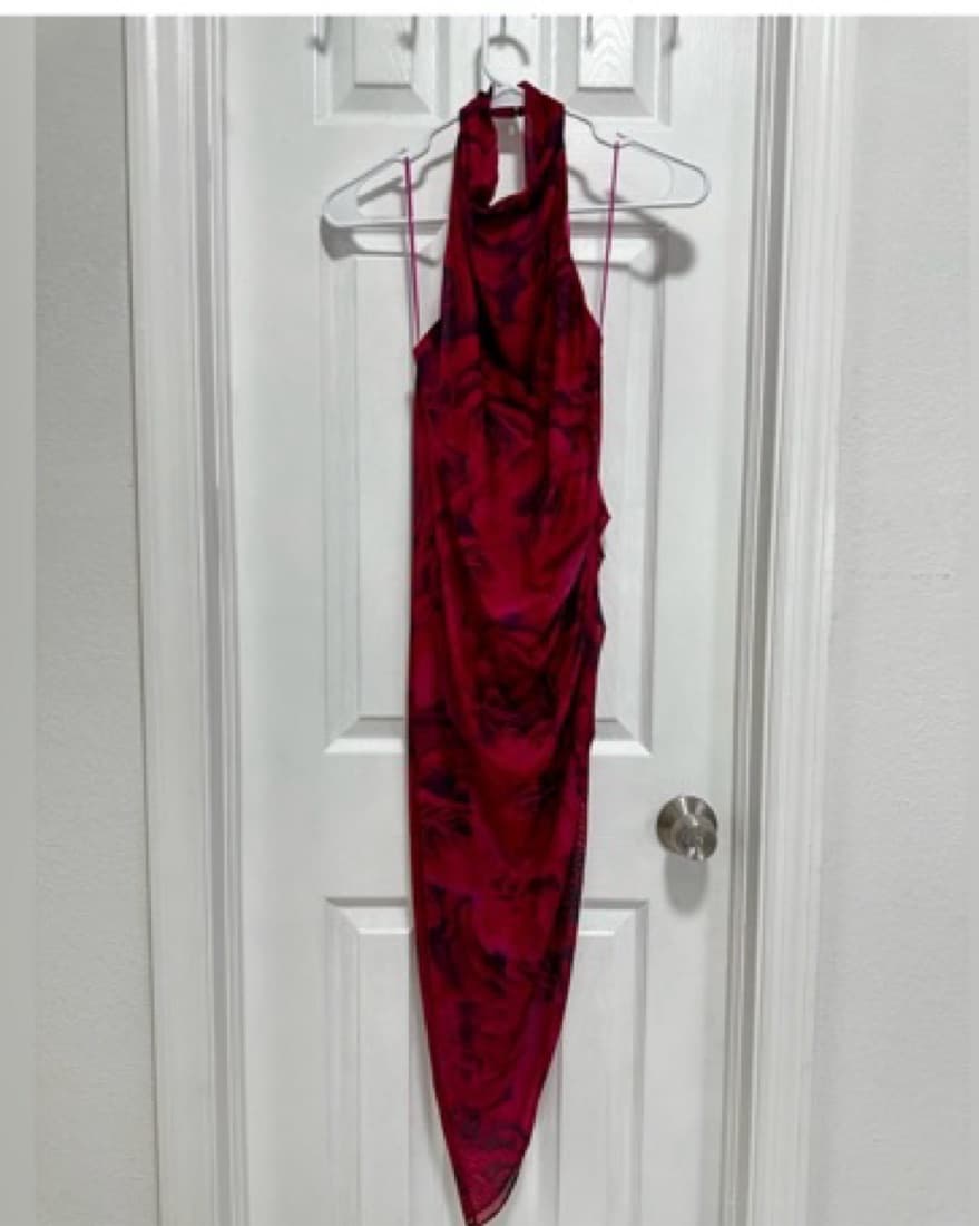 Vibrant Rose Print Halter Dress  - Image 4