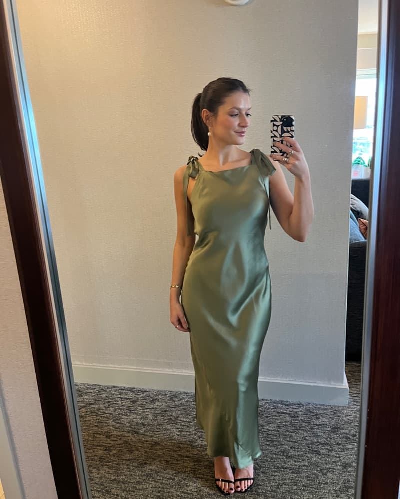 Reformation Aden Silk Dress in Artichoke - Image 3