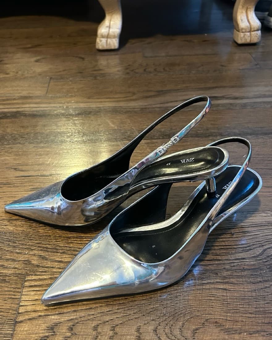 Zara Silver Kitten Heels  - Image 1