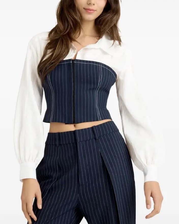 Cinq a Sept Pinstripe Crop Top - Image 1