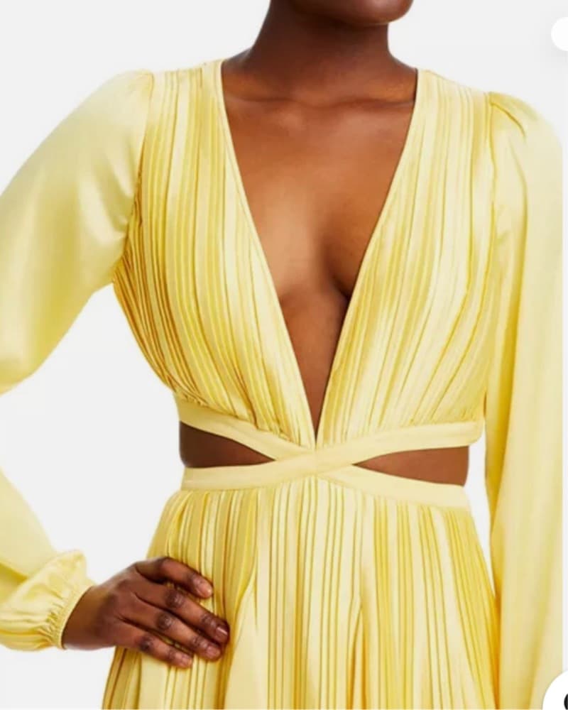 Rococo Sand Butter Yellow Pleated Dress - Image 3