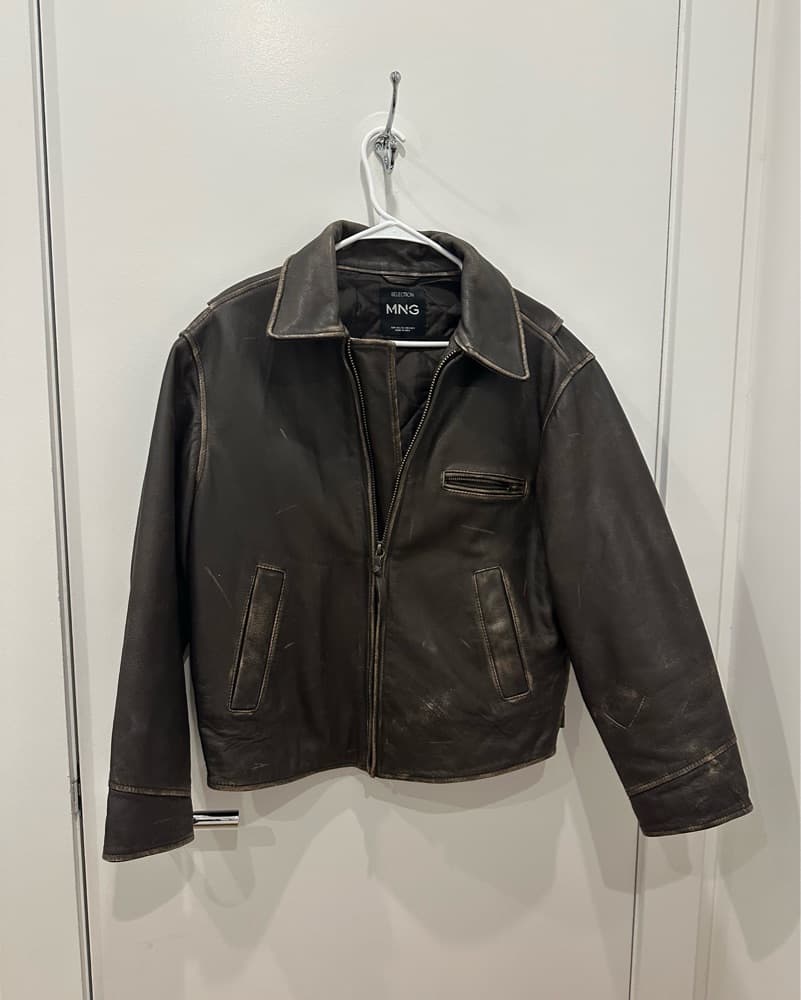 Mango Distressed Leather Jacket - Image 2
