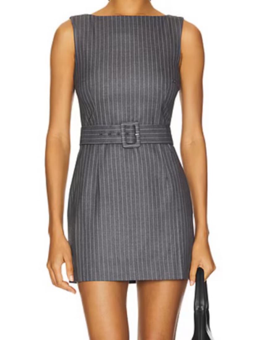 Via Pinstripe Dress in Charcoal & White - Image 1