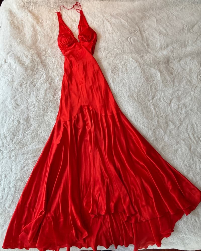 Vibrant Red Satin Maxi Dress- Cache  - Image 1