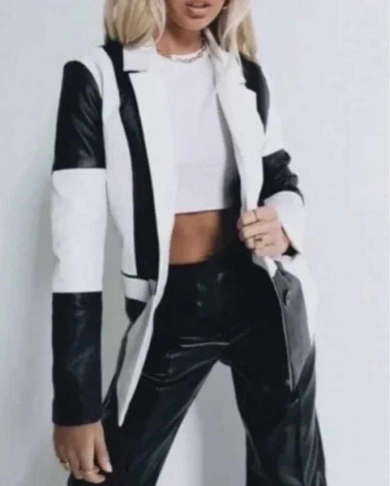 Black And White Leather Jacket - Image 1