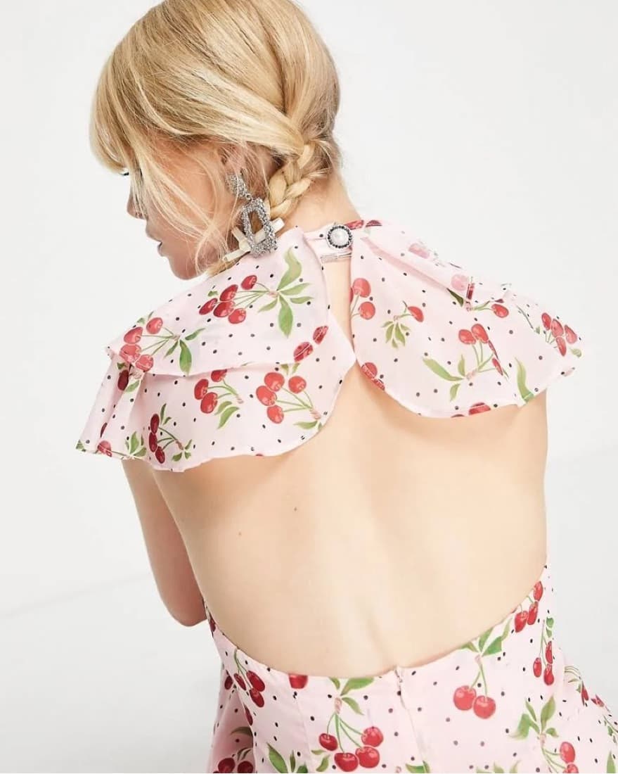Halterneck Open Back Cherry Print Maxi - Image 3