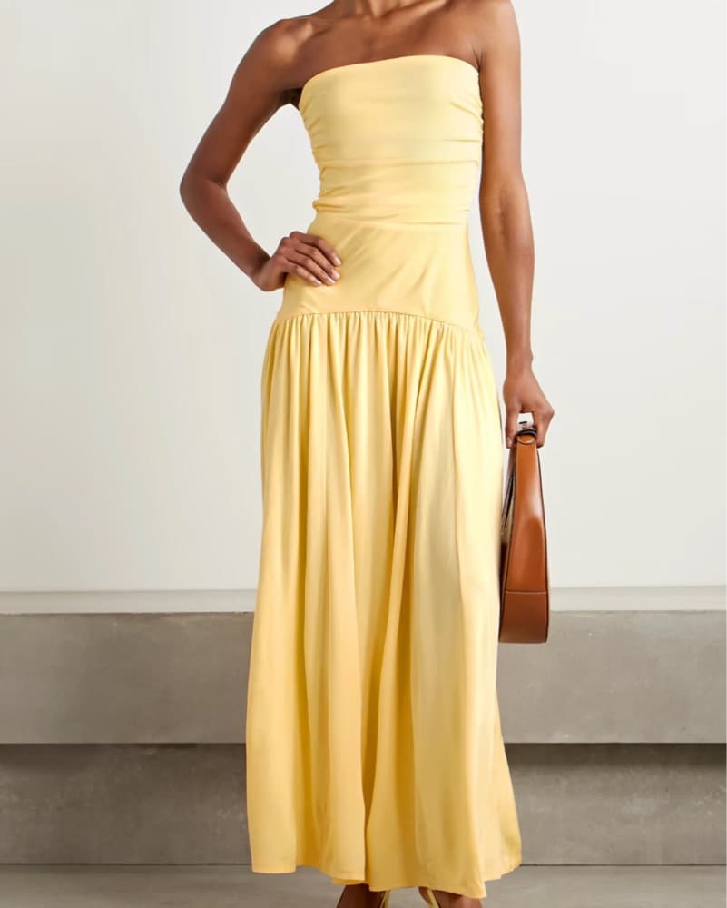 Staud Butter Yellow Strapless Dress - Image 1