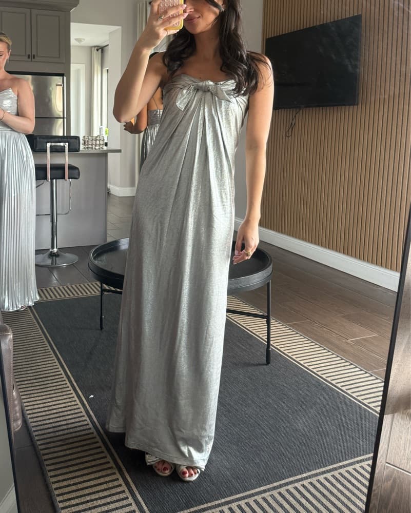Silver Metallic Maxi Dress - Image 1