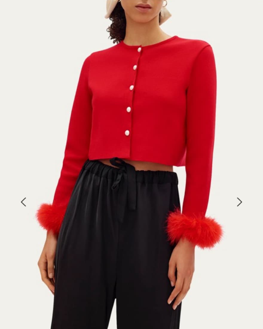 Sleeper Cropped Feather Trim Cardigan - Image 3