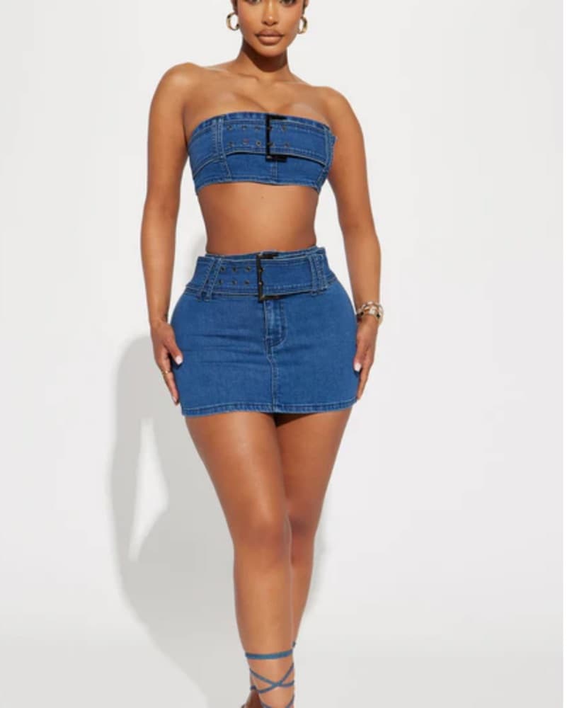 Fashion Nova Looking Hot Demin Skirt Set - Image 3