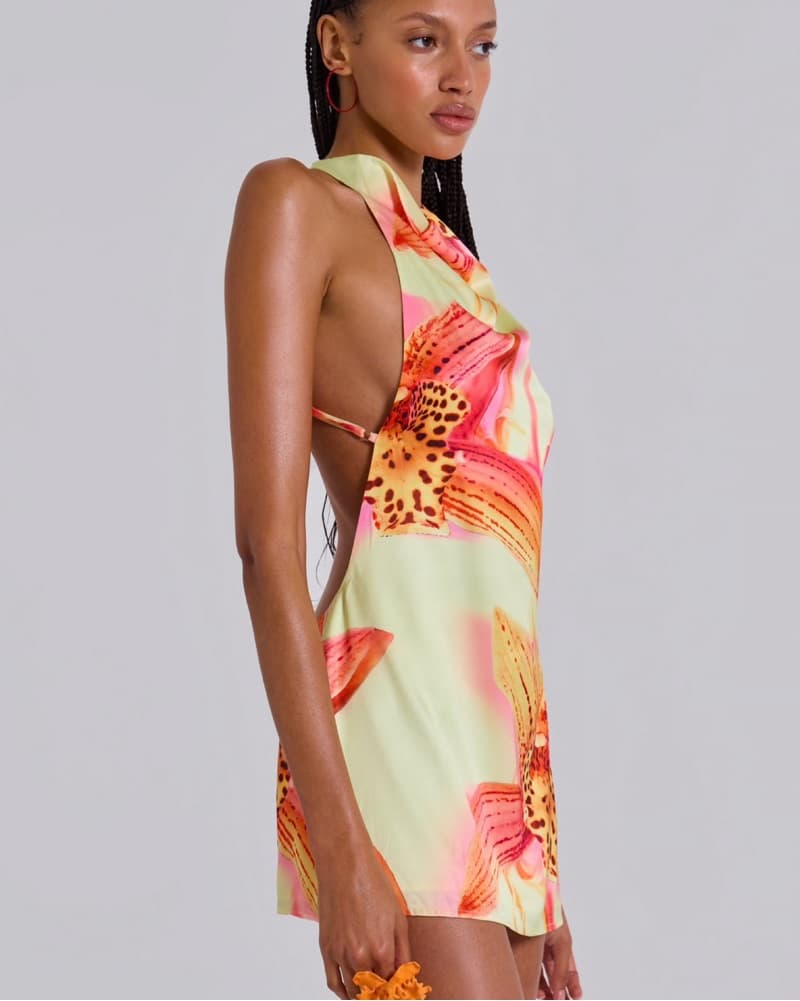 Lucia Backless Mini Dress with Flower - Image 3