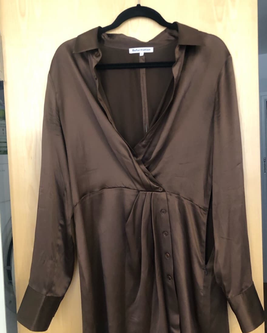Reformation Alaine Silk Dress in Cafe  - Image 3