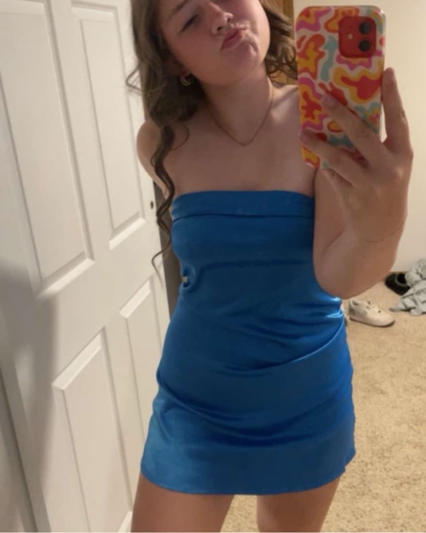Royal Blue Strapless Hoco - Image 1