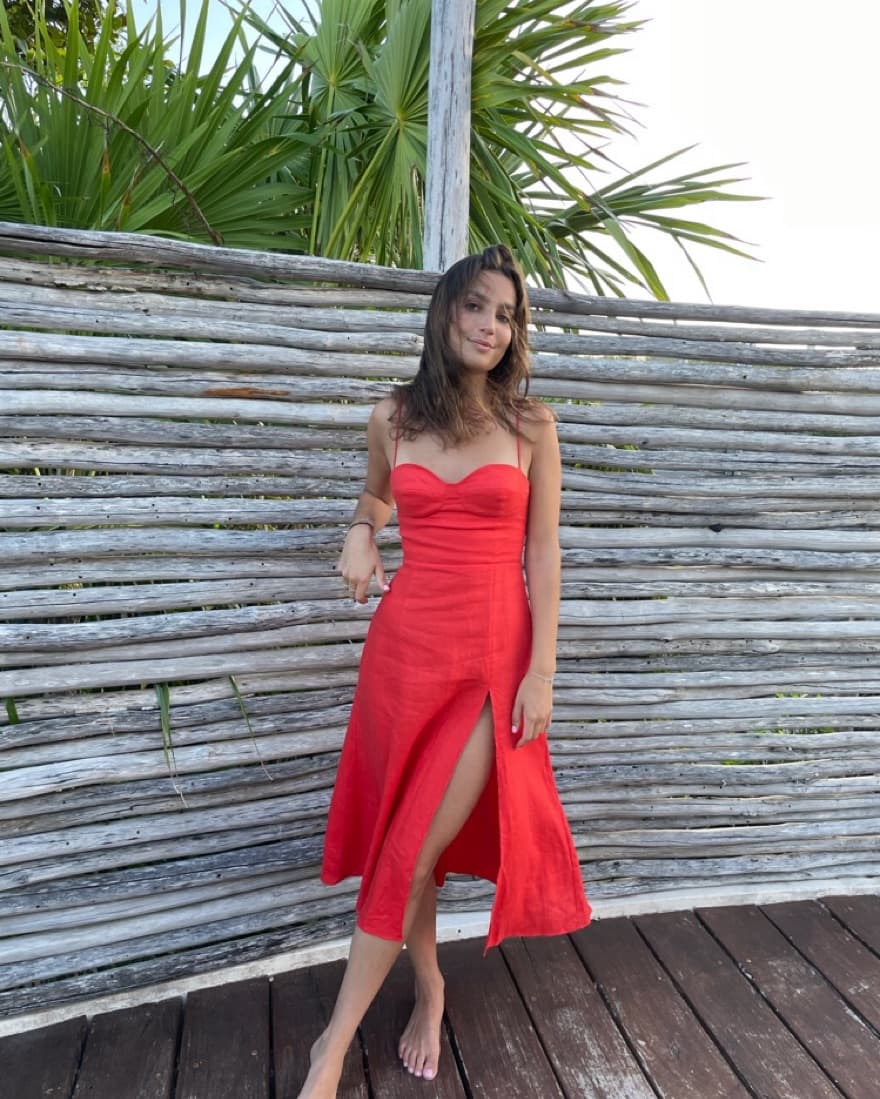 Red Linen Reformation Midi Dress - Image 2