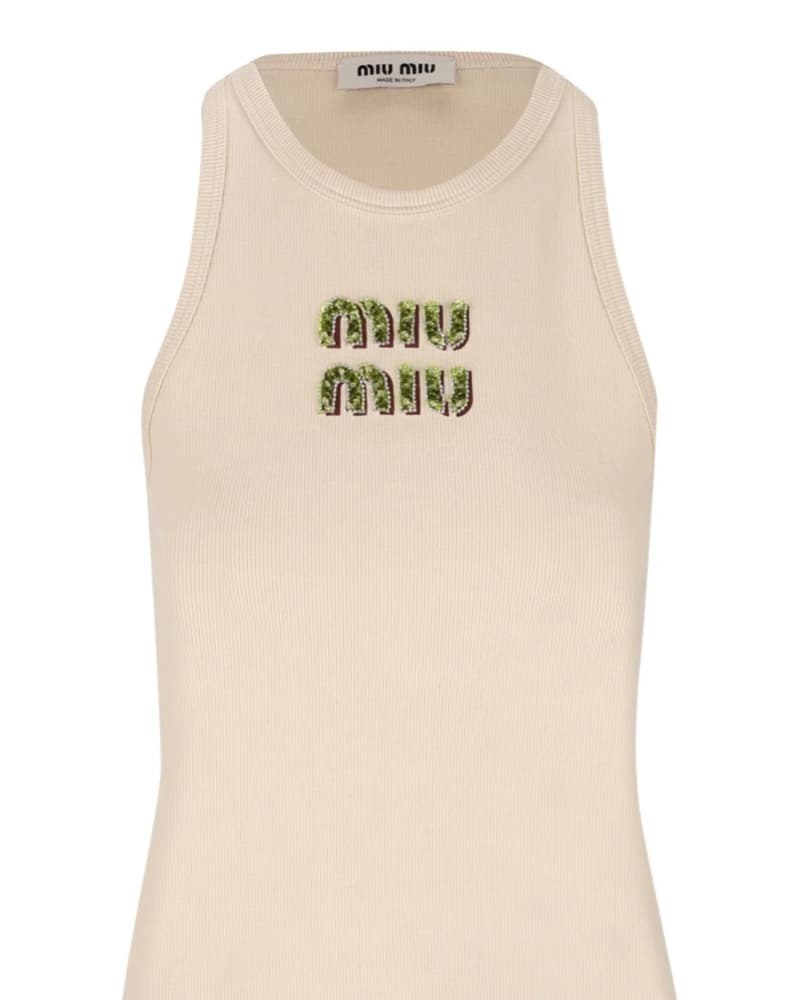Miu Miu Logo-Embellished Sleeveless Top - Image 2