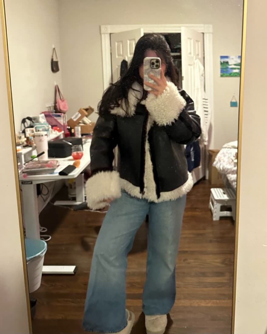 Faux Leather & Shearling Oversize Coat - Image 1