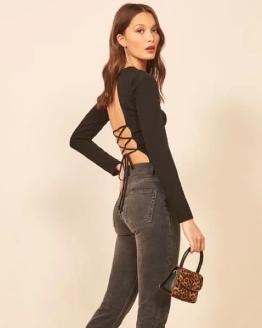 Backless Lace Up Reformation Long Sleeve - Image 1