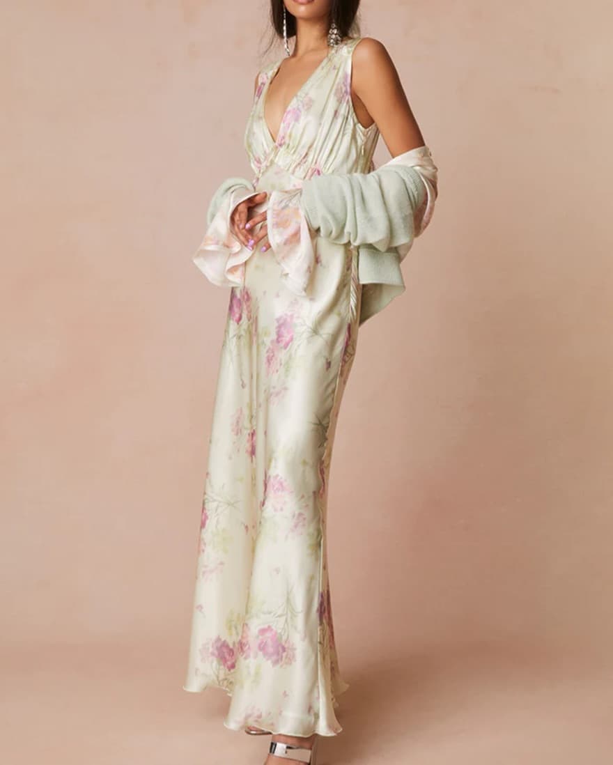 Loveshackfancy Suniva Silk Dress Sage - Image 2