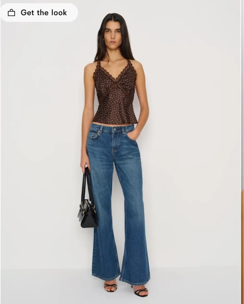 Reformation Monica Silk Top Brown polka - Image 2
