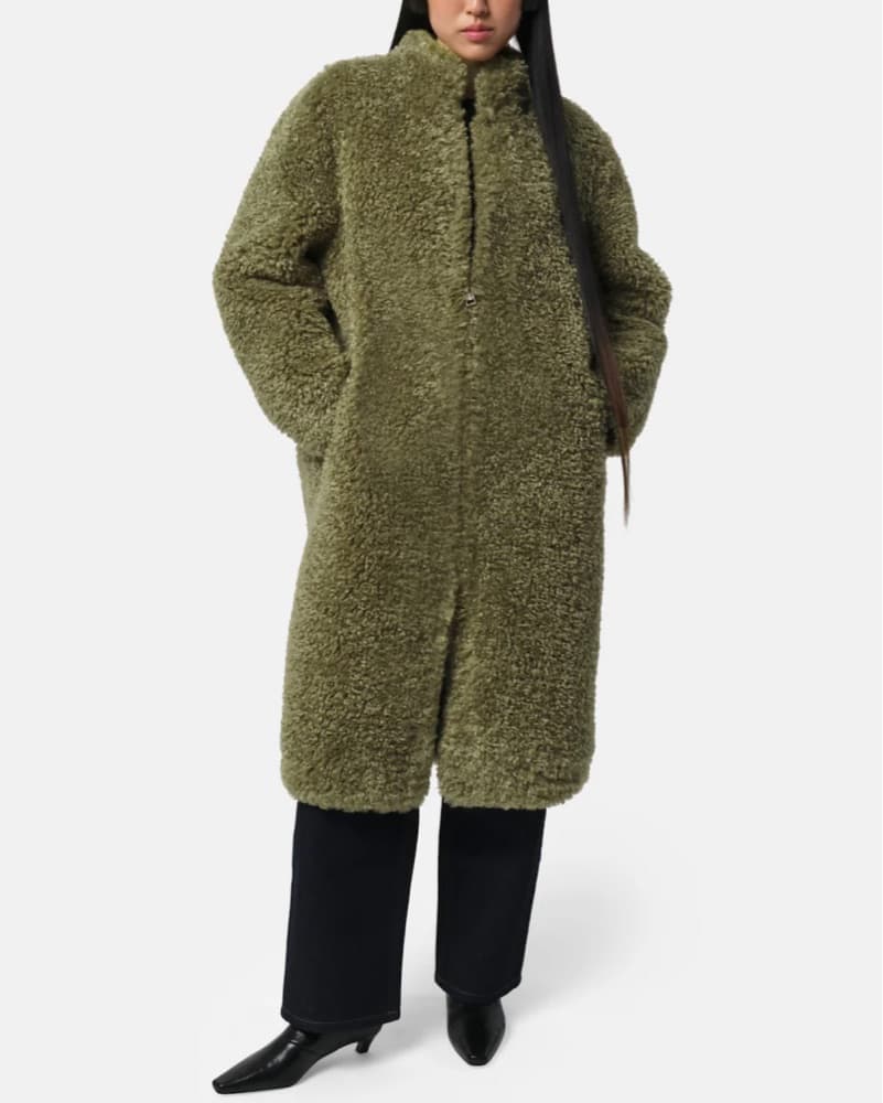Apparis Olive Green Boucle Coat - Image 3