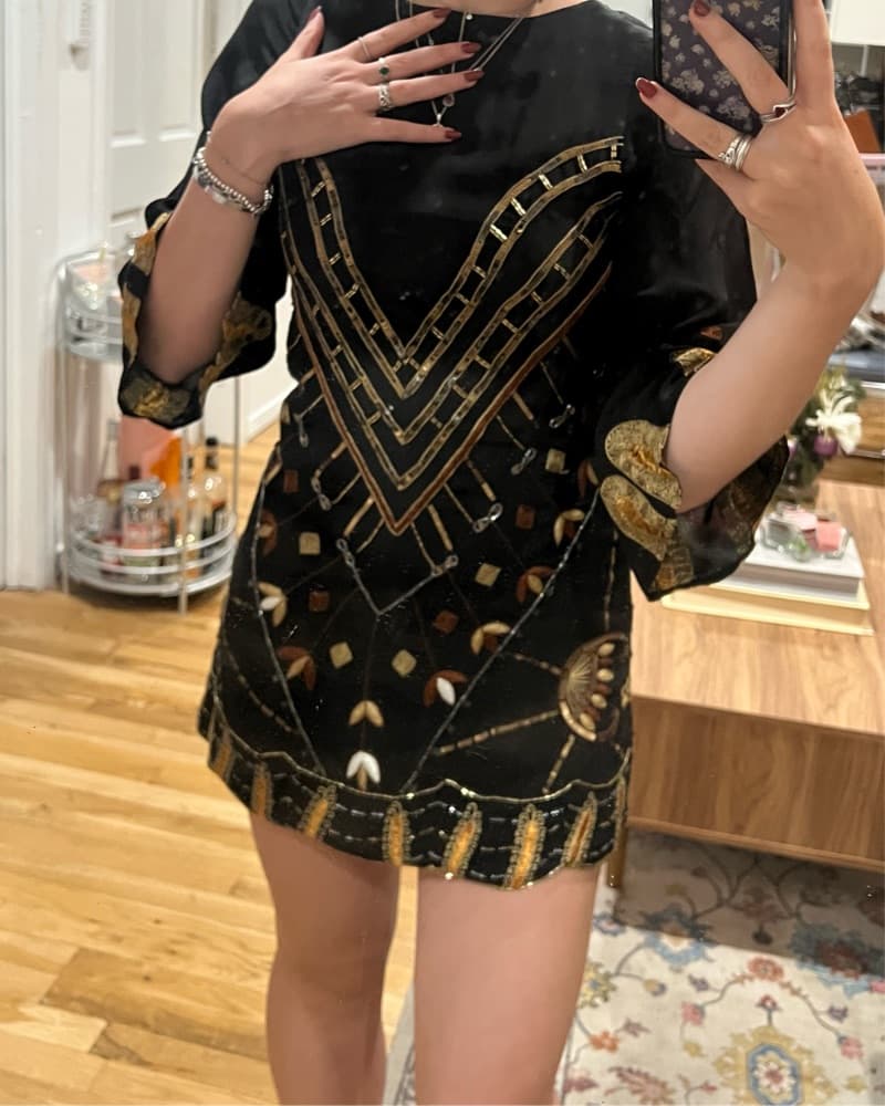 Black Gold Embellished Mini Dress - Image 4