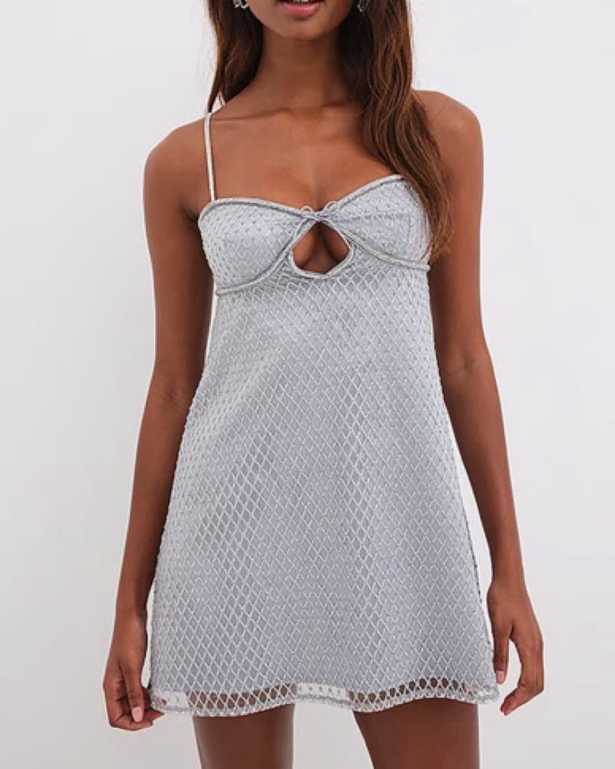 For Love & Lemons Silver Slip Dress - Image 1