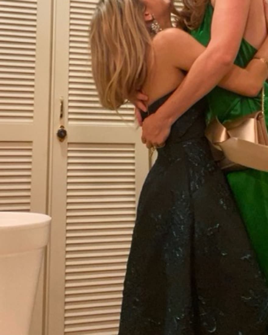 aiden mattox teired jacquard green gown - Image 3