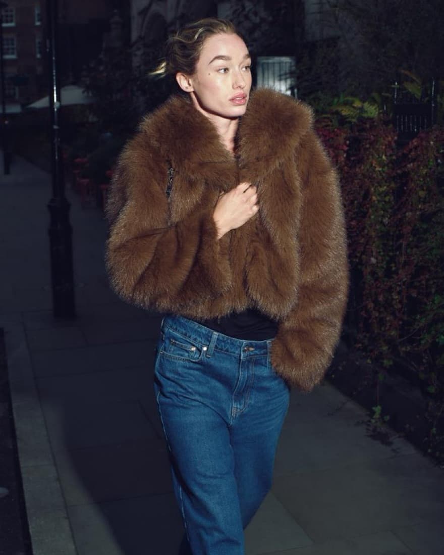 Zara Faux Fur Short Coat - Brown - Image 1