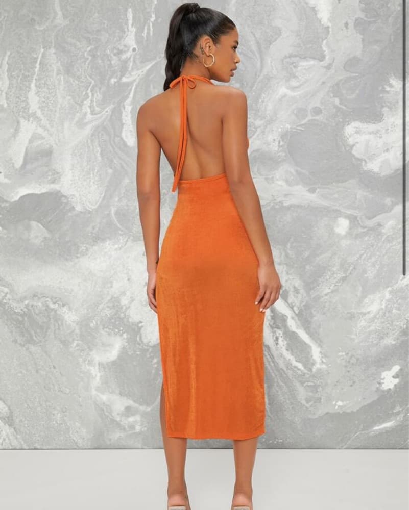 Plunging Halter Cutout Bodycon Dress - Image 2