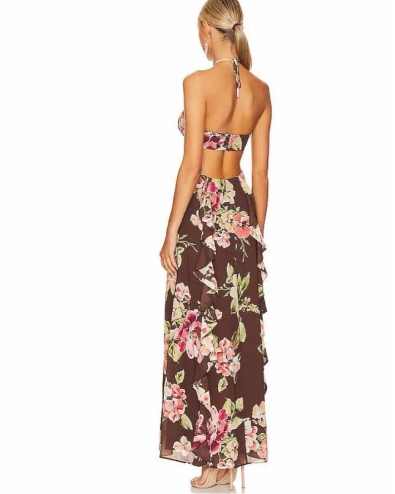 Elegant Floral Halter Maxi Dress - Image 2