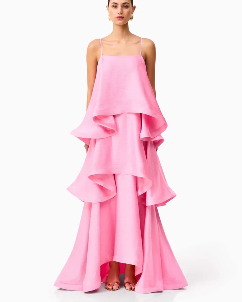 Elliatt Pink Tiered Wedding Guest Gown - Image 1