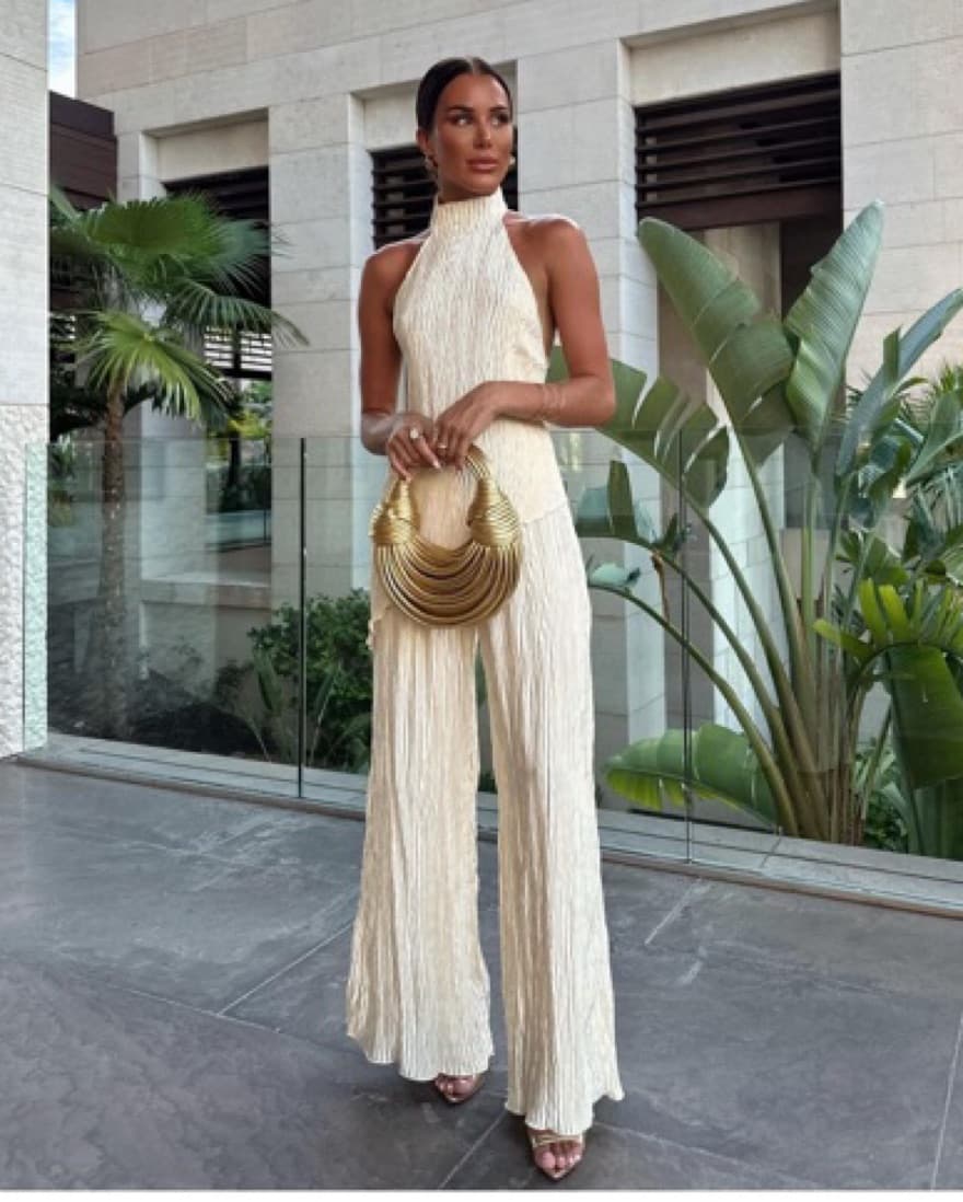 Cream Pleated Matching Set - Image 1