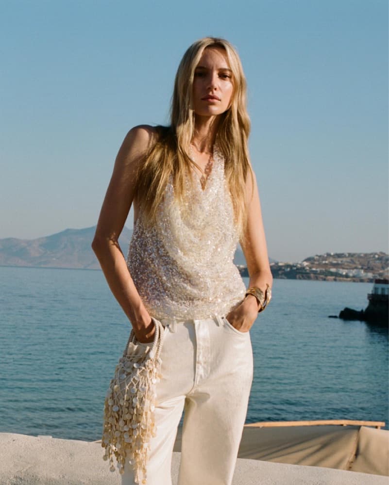 Captivating Beige Sequin Halter Top - Image 1