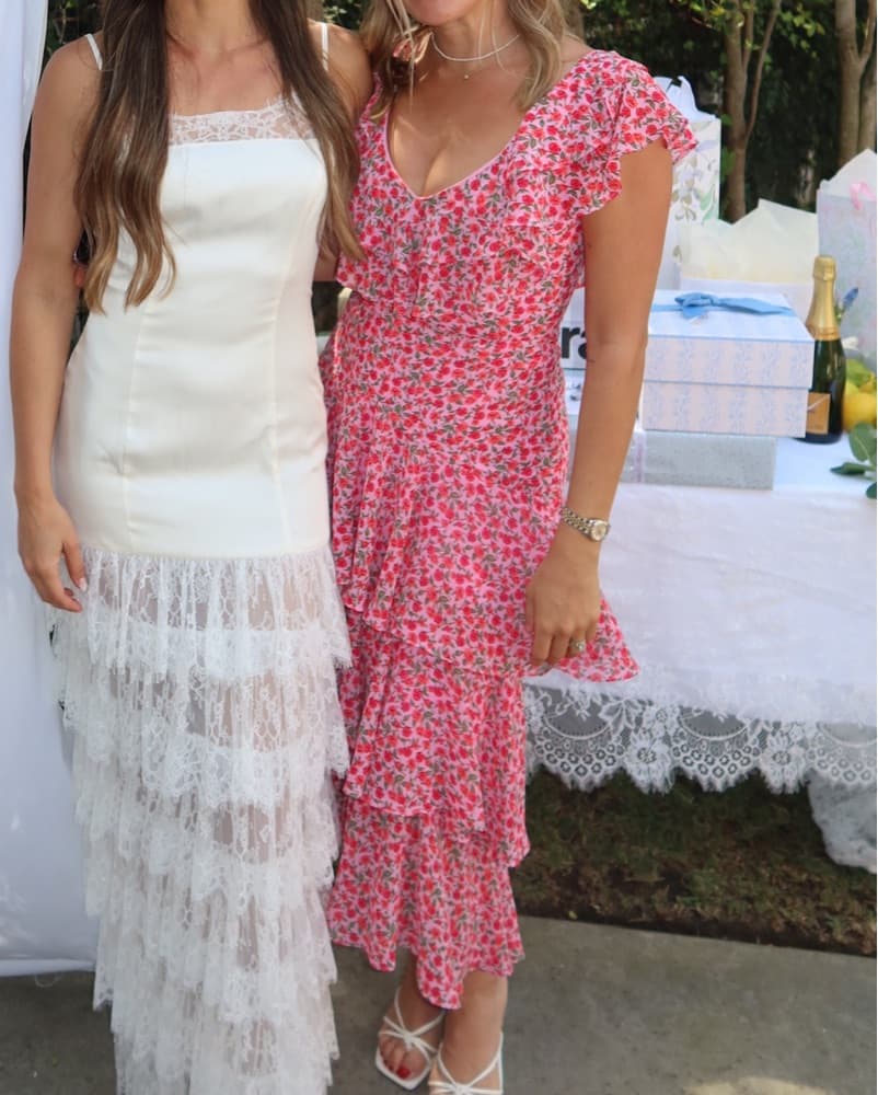 Bright PINK Floral Ruffle Midi Dress - Image 1