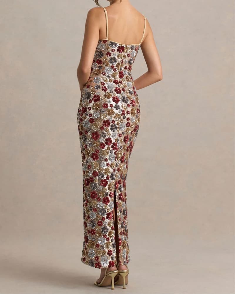 Stunning Floral Sequin Gown - Image 2