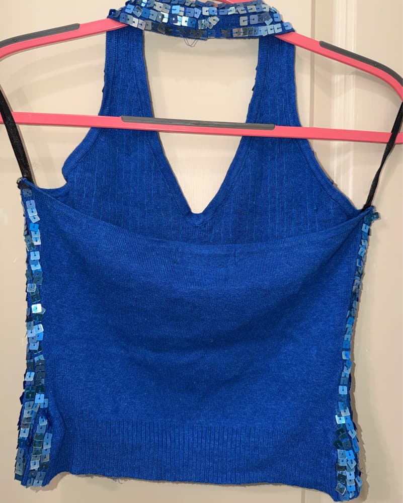 Vintage Shimmering Blue Sequin Top - Image 2