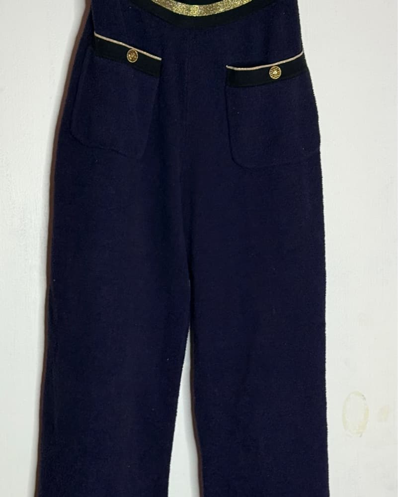Chanel Navy Velvet with Gold Trim Pants - Image 3