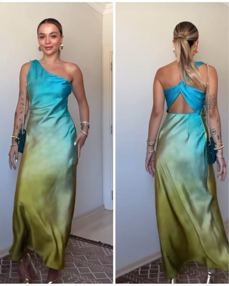 Asymmetrical Satin Ombre Tie-dye Dress - Image 4