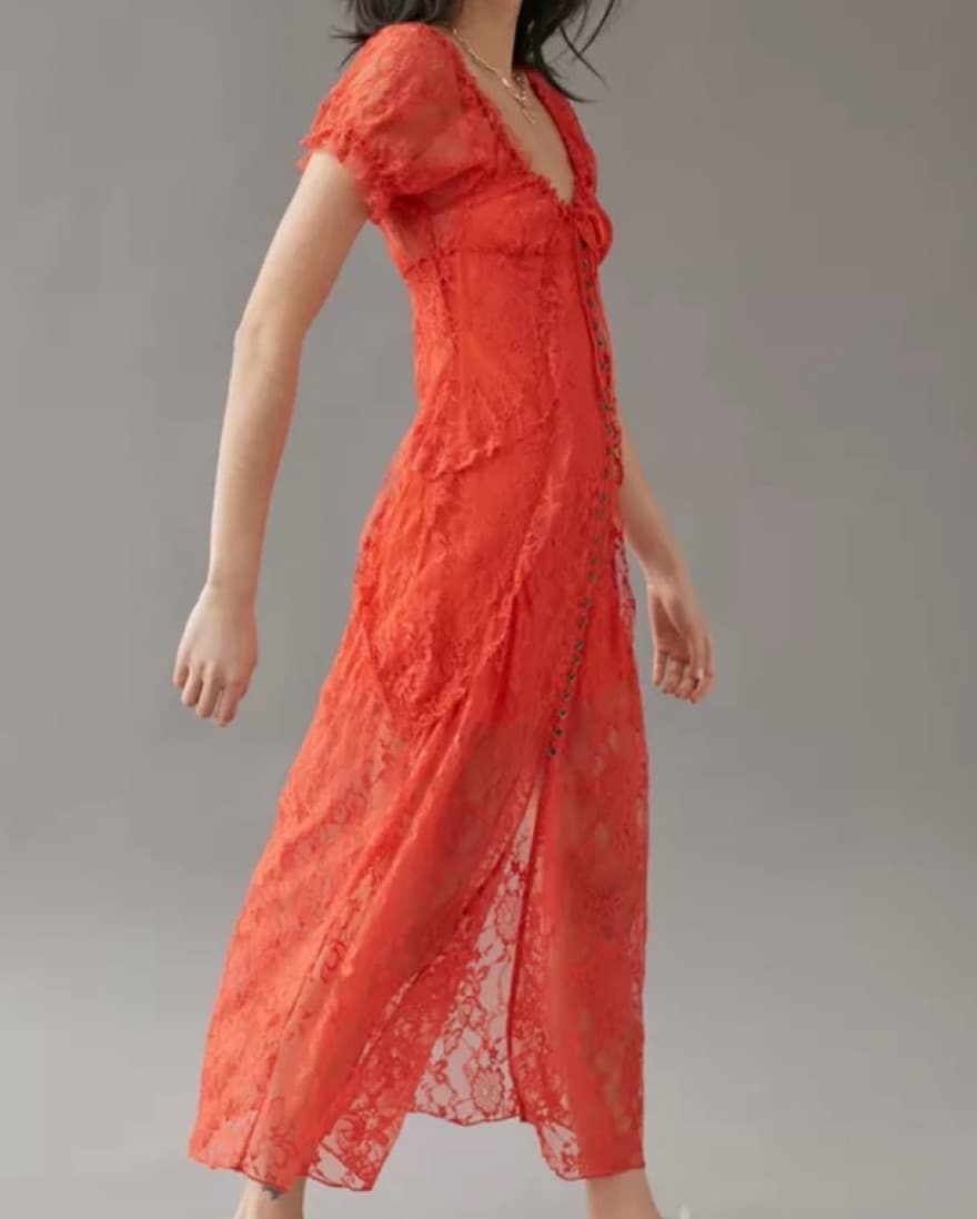 Orange/red Maxi Lace Dress - Image 2