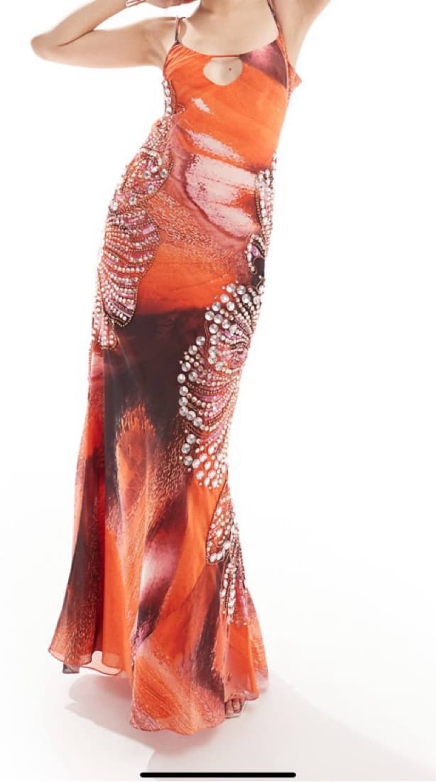 Orange beaded Maxi Dress - Image 2