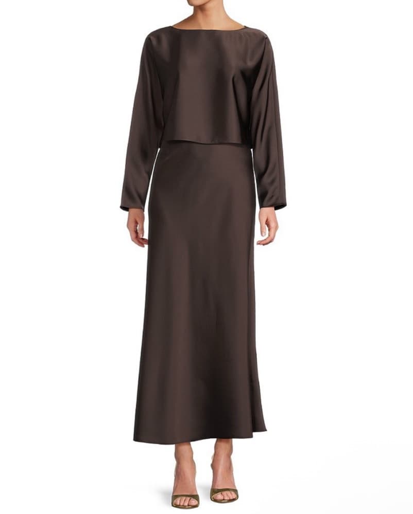 Brown Long Sleeve Top And Maxi Skirt Set - Image 1