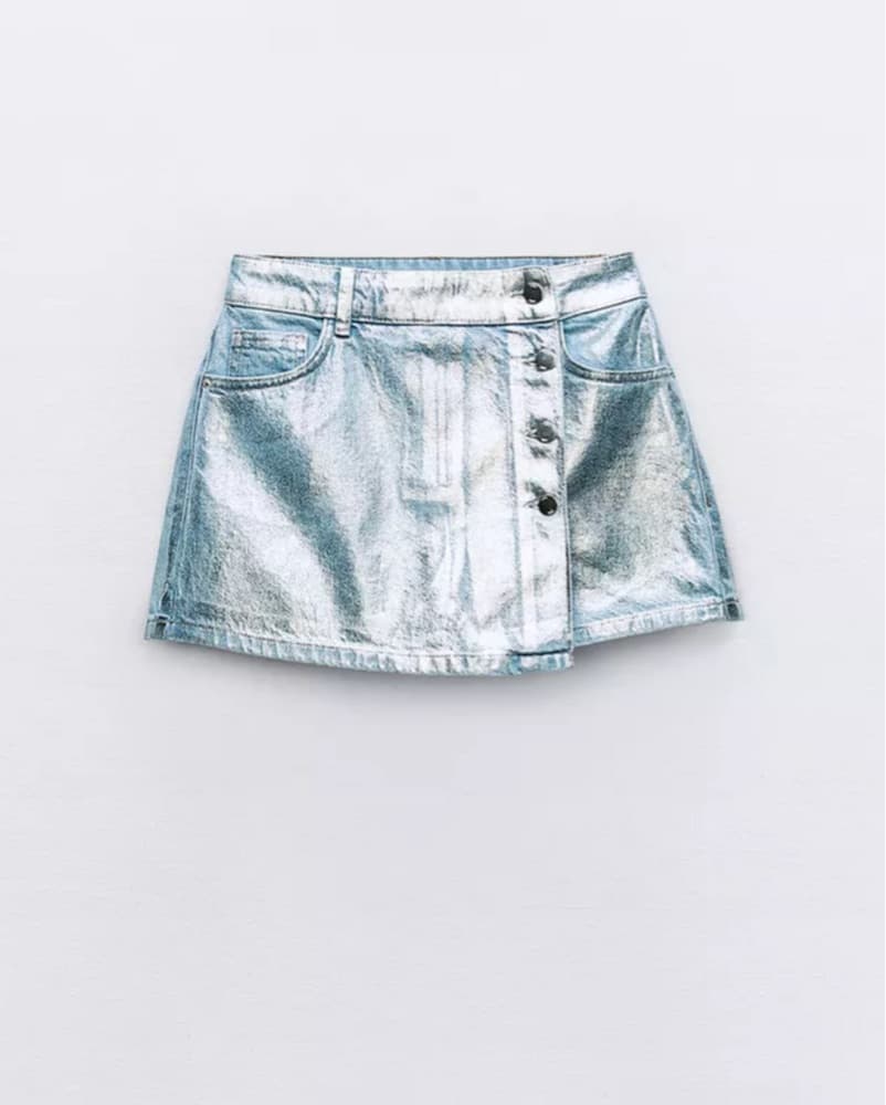Shimmering Metallic Denim skort - Image 1