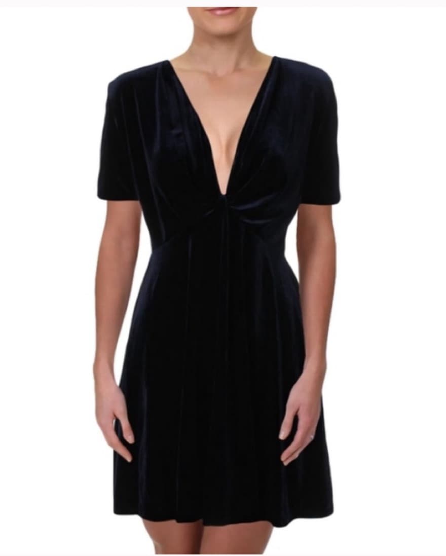 Navy Velvet Deep V Mini Dress - Image 1