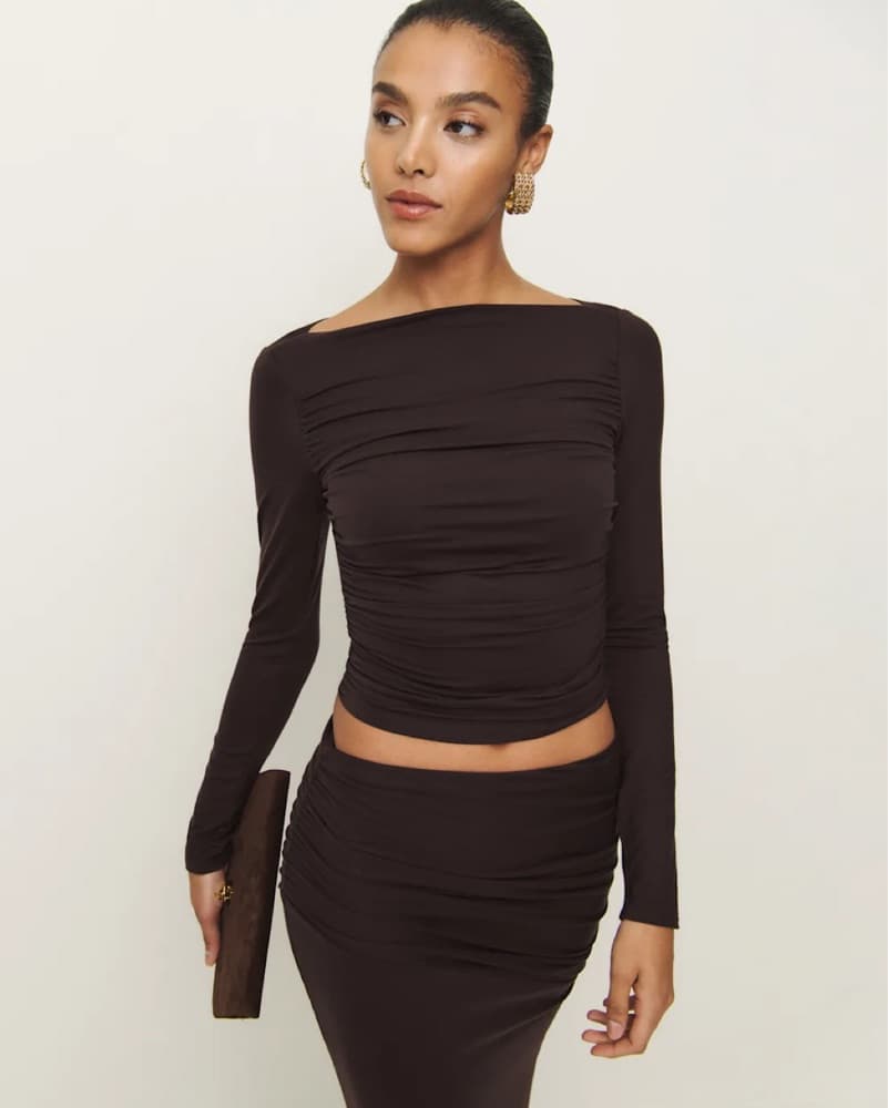 Reformation Sultry Brown Ruched Set - Image 4
