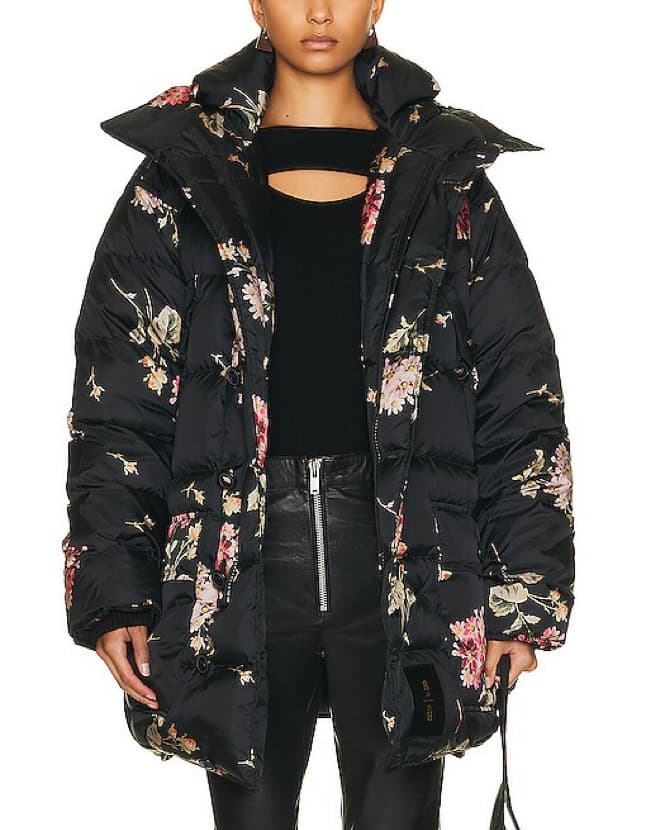 R13 Floral Long Upside Down Puffer Coat - Image 3